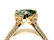Solitaire Engagement Ring Setting for Fancy Green Heart-Shaped Center with Accented Split Shank and Prong Head in Yellow Gold