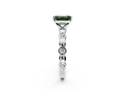 Solitaire Engagement Ring Setting for Fancy Green Emerald Cut Center with Beaded Bezel Station Band and Prong Head in Platinum