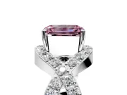 Halo Engagement Ring Setting for Fancy Pink Emerald Cut Center with Pave Infinity Twist Band and Prong Head in Platinum