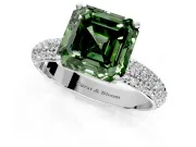 Solitaire Engagement Ring Setting for Fancy Green Asscher Cut Center with Domed Multi-Row Pave Band and Prong Head in Sterling Silver