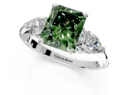 3 Stone Engagement Ring Setting for Fancy Green Radiant Cut Center with Large Pear-Shaped Accents and Prong Head in White Gold