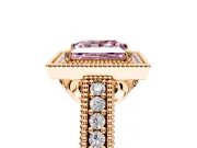 Milgrain Halo Engagement Ring Setting for Fancy Pink Princess Cut Center with Pave Band and Prong Head in Rose Gold