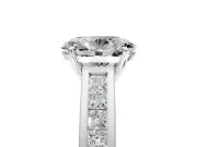 Solitaire Engagement Ring Setting for Oval Center with Princess Cut Channel Band and Prong Head in White Gold