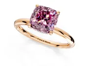 Hidden Halo Engagement Ring Setting for Fancy Pink Cushion Cut Center with Thin Rounded Band and Prong Head in Rose Gold