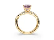 Solitaire Engagement Ring Setting for Fancy Pink Princess Cut Center with Woven 3-Strand Pave Band and Prong Head in Yellow Gold