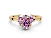 Solitaire Engagement Ring Setting for Fancy Pink Heart-Shaped Center with Thin Rounded Plain Band and Prong Head in Yellow Gold