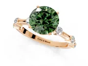 Solitaire Engagement Ring Setting for Fancy Green Round Cut Center with Bezel Station Band and Prong Head in Rose Gold