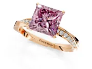 Side Accent Engagement Ring Setting for Fancy Pink Princess Cut Center with Accent Shoulders and Prong Head in Rose Gold