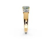 3 Stone Engagement Ring Setting for Fancy Green Princess Cut Center with Raised Basket Heads and Prong Head in Yellow Gold