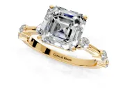 Solitaire Engagement Ring Setting for Asscher Cut Center with Bezel Station Band and Prong Head in Yellow Gold