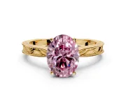 Solitaire Engagement Ring Setting for Fancy Pink Oval Center with Engraved Milgrain Band and Prong Head in Yellow Gold