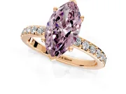 Solitaire Engagement Ring Setting for Fancy Pink Marquise Center with Round Cut Pave Band and Prong Head in Rose Gold