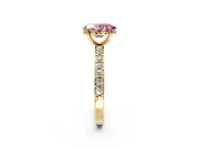 Solitaire Engagement Ring Setting for Fancy Pink Oval Center with Round Cut Pave Band and Prong Head in Yellow Gold