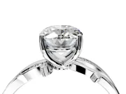 Solitaire Engagement Ring Setting for Oval Center with Pave and Plain Crossover Band and Prong Head in Platinum