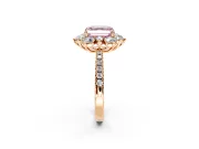 Floral Halo Engagement Ring Setting for Fancy Pink Asscher Cut Center with Pave Accents and Prong Head in Rose Gold