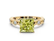 Solitaire Engagement Ring Setting for Fancy Yellow Princess Cut Center with Beaded Bezel Station Band and Prong Head in Yellow Gold