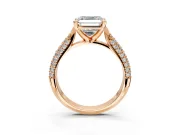 Solitaire Engagement Ring Setting for Asscher Cut Center with Multi-Row Accents and Prong Head in Rose Gold