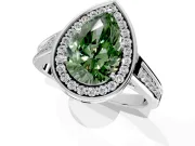 Halo Engagement Ring Setting for Fancy Green Pear-Shaped Center with Outer Bezel Rim, Pave Band and Prong Head in Sterling Silver