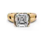 Tension Engagement Ring Setting for Asscher Cut Center with Wide Flat Band and Tension Head in Yellow Gold