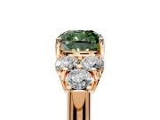 Cluster Engagement Ring Setting for Fancy Green Cushion Cut Center with Round Cut Accent Frame and Prong Head in Rose Gold