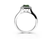 Halo Engagement Ring Setting for Fancy Green Asscher Cut Center with Pave Accents, Heart Basket and Prong Head in Platinum