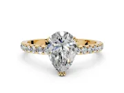 Solitaire Engagement Ring Setting for Pear-Shaped Center with Pave Band and Claw Prong Head in Yellow Gold