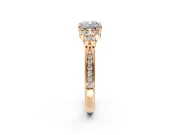 Cluster Engagement Ring Setting for Cushion Cut Center with Bezel Accent Clusters and Prong Head in Rose Gold