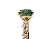 Cluster Engagement Ring Setting for Fancy Green Cushion Cut Center with Round Cut Accent Band and Prong Head in Rose Gold