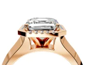 Halo Engagement Ring Setting for Asscher Cut Center with Knife Ridge Cathedral Band and Prong Head in Rose Gold