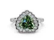 Milgrain Floral Halo Engagement Ring Setting for Fancy Green Heart-Shaped Center with Pave Band and Prong Head in Sterling Silver