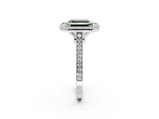 Halo Engagement Ring Setting for Fancy Green Asscher Cut Center with Milgrain Frame, Pave Band and Prong Head in Sterling Silver