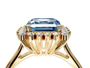 Starburst Halo Engagement Ring Setting for Fancy Blue Asscher Cut Center with Thin Round-Wire Band and Prong Head in Yellow Gold