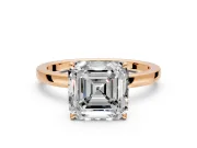 Solitaire Engagement Ring Setting for Asscher Cut Center with Thin Rounded Plain Band and Prong Head in Rose Gold