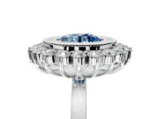 Halo Engagement Ring Setting for Fancy Blue Round Cut Center with Milgrain Bezel Rim, Plain Band and Prong Head in Platinum