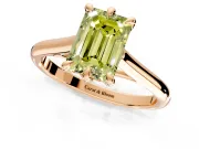 Solitaire Engagement Ring Setting for Fancy Yellow Emerald Cut Center with Cathedral Band and Prong Head in Rose Gold