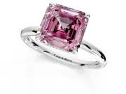 Hidden Halo Engagement Ring Setting for Fancy Pink Asscher Cut Center with Thin Rounded Band and Prong Head in Sterling Silver