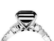 Leaf Motif Engagement Ring Setting for Fancy Black Asscher Cut Center with Pave Band and Prong Head in Sterling Silver
