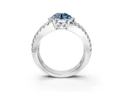 Halo Engagement Ring Setting for Fancy Blue Round Cut Center with Wide-Open Pave Split Shank and Prong Head in Sterling Silver
