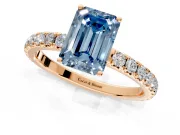 Solitaire Engagement Ring Setting for Fancy Blue Emerald Cut Center with Large Accent Band and Prong Head in Rose Gold