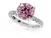 Solitaire Engagement Ring Setting for Fancy Pink Round Cut Center with Shared-Prong Accents and Prong Head in Sterling Silver