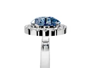 Halo Engagement Ring Setting for Fancy Blue Round Cut Center with Thin Plain Band and Prong Head in White Gold