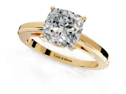 Solitaire Engagement Ring Setting for Cushion Cut Center with Flat-Sided Plain Band and Prong Head in Yellow Gold