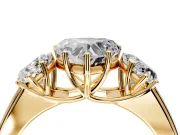 3 Stone Engagement Ring Setting for Heart-Shaped Center with Raised Basket Heads and Prong Head in Yellow Gold