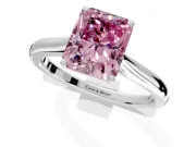 Solitaire Engagement Ring Setting for Fancy Pink Radiant Cut Center with Narrow Cathedral Band and Prong Head in White Gold