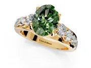 Solitaire Engagement Ring Setting for Fancy Green Oval Center with Graduated Shared Prongs and Prong Head in Yellow Gold