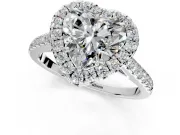 Halo Engagement Ring Setting for Heart-Shaped Center with Narrowing Pave Band and Prong Head in Platinum