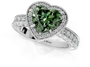 Milgrain Halo Engagement Ring Setting for Fancy Green Heart-Shaped Center with Wide Pave Band and Prong Head in Platinum