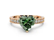 Milgrain Pave Engagement Ring Setting for Fancy Green Heart-Shaped Center with Accent Band and Prong Head in Rose Gold