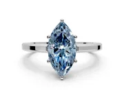 Solitaire Engagement Ring Setting for Fancy Blue Marquise Center with Flat-Sided Plain Band and Prong Head in White Gold