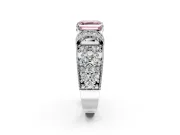 Pave Engagement Ring Setting for Fancy Pink Asscher Cut Center with Curved Accent Rows, Openwork and Prong Head in Sterling Silver